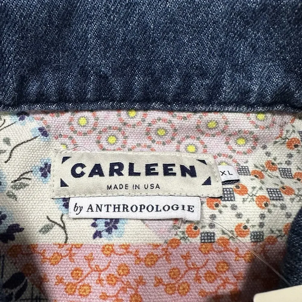 Carleen Quilt Patchwork Trucker Jacket Women XL Floral Motif Denim Retro NWT USA